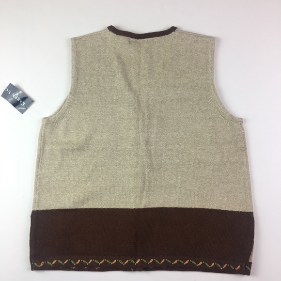 Karen Scott Knit Vest Embroidered Fall Brown Sm - Picture 7 of 7
